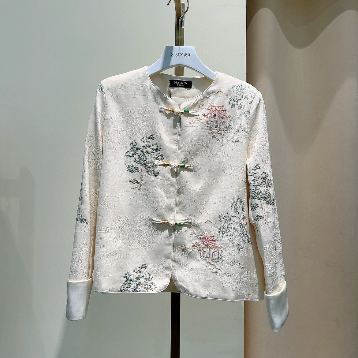 麦寻WASBQ070国风外套女春季新款醋酸缎面刺绣高级感新中式