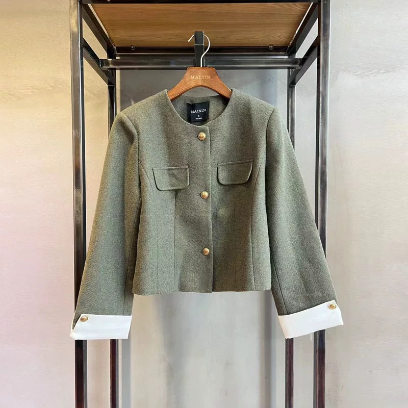 麦寻专柜正品24春款WASAQ005羊毛呢子短款小个子韩版显瘦气质外套
