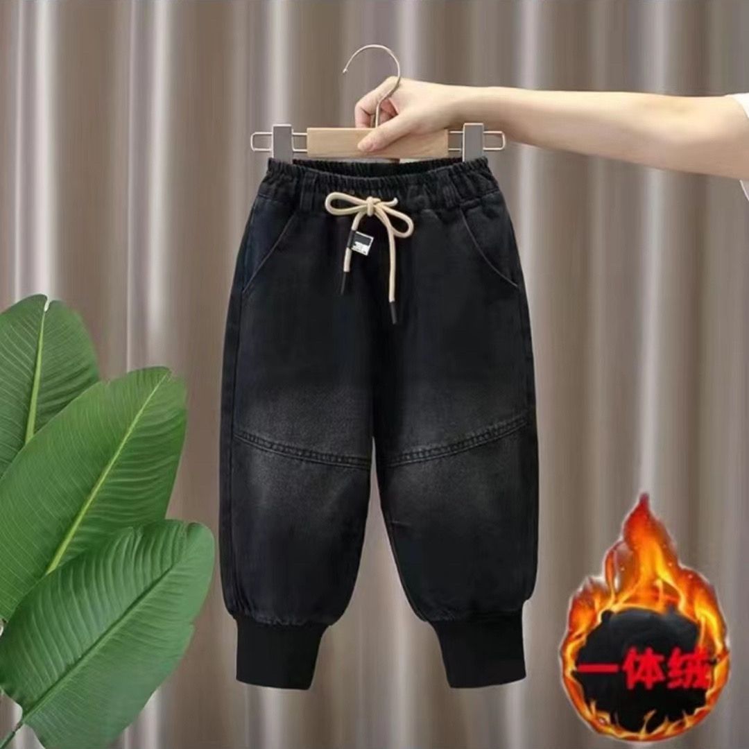 男童裤子冬季加绒一体绒保暖牛仔裤儿童洋气休闲韩版宝宝