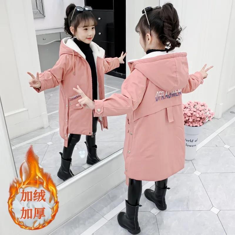 女童秋冬款棉衣加厚羊羔绒外套洋气中长款中大童装派克服