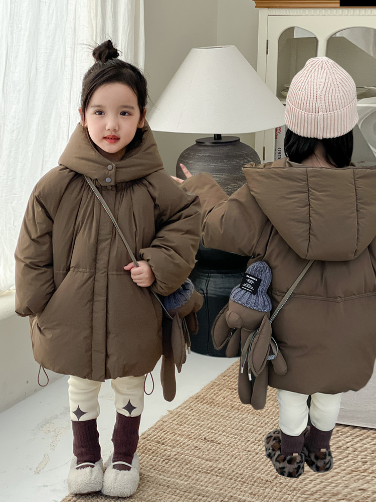韩国儿童羽绒服2023秋冬新款女童洋气可爱小兔子加厚中长