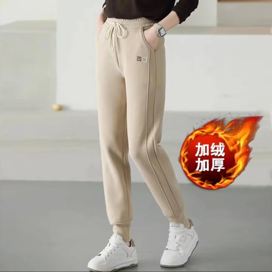 防风裤女冬季新款高腰宽松纯色加厚运动裤显瘦加绒卫裤休闲裤女款
