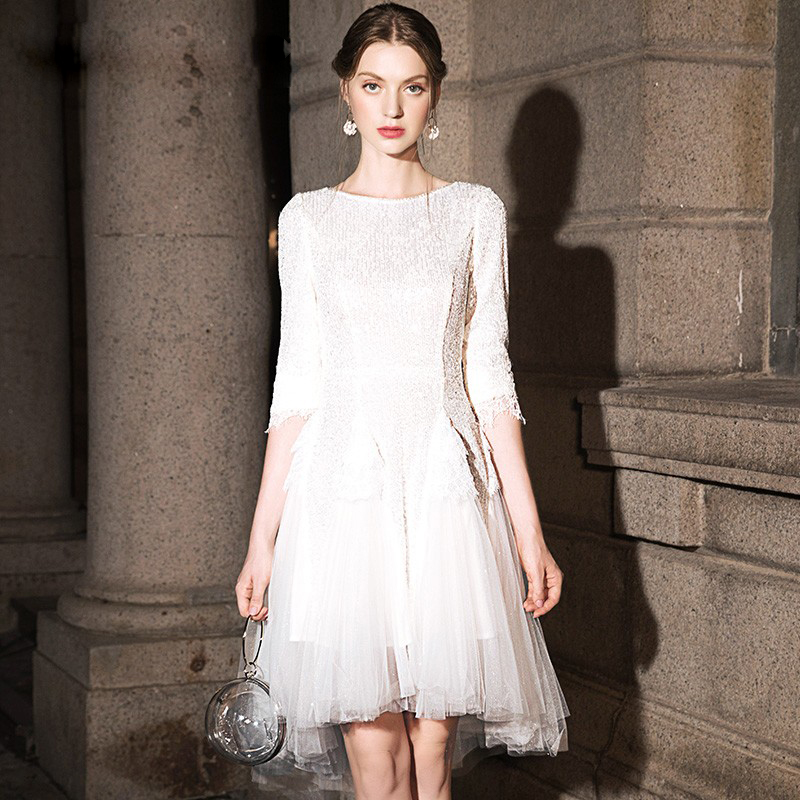 【彩轩】新款设计师独有重工手工黑天鹅白天鹅礼服连衣裙Y9438C