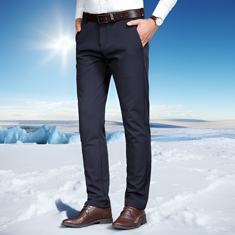商务休闲裤男士中年直筒修身加厚保暖男裤西面弹垂感秋冬纯色长裤