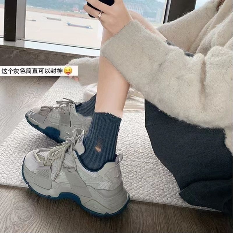 真皮老爹鞋女ins潮2025秋季新款透气百搭复古显脚小休闲运动鞋