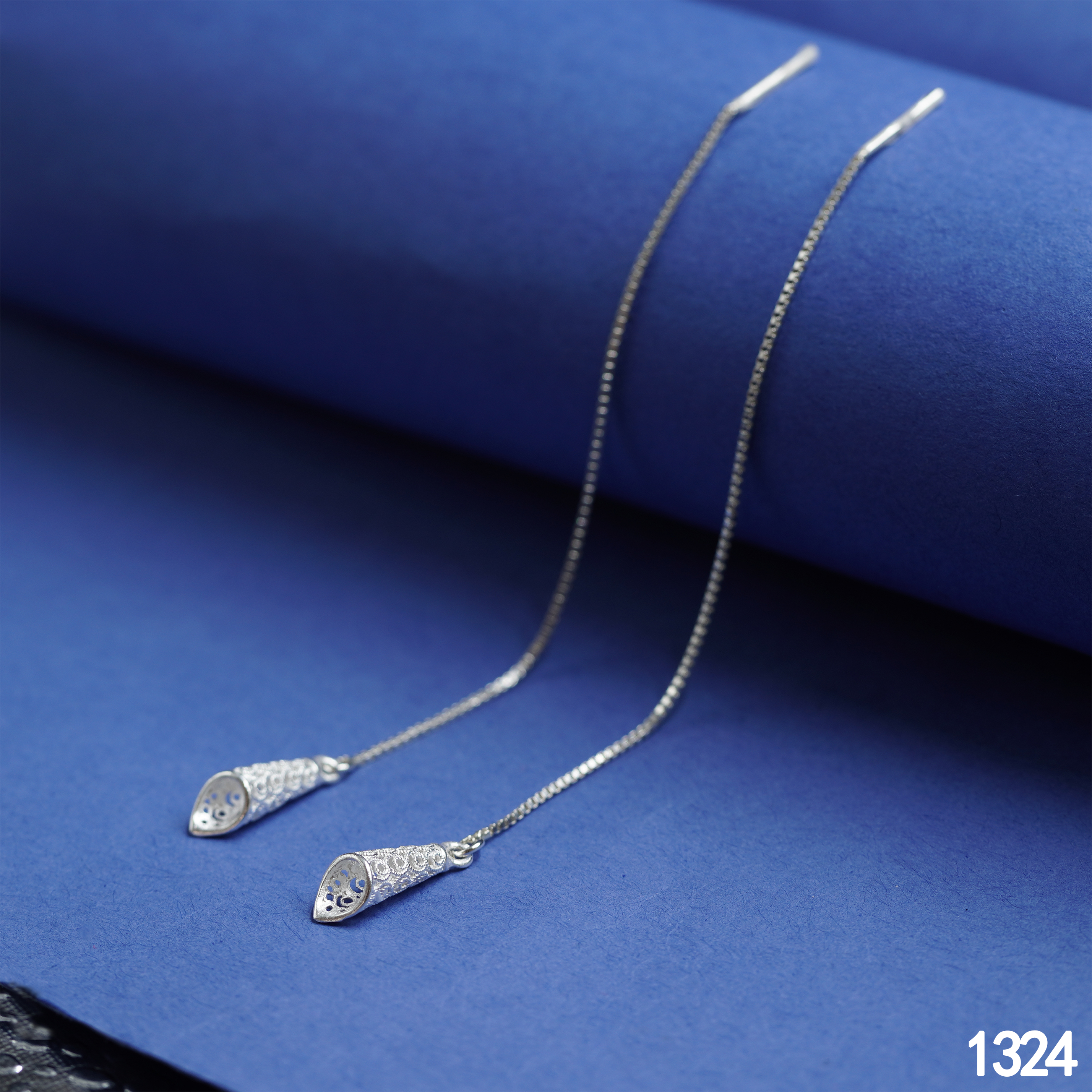 足银耳饰 苗乐足银花丝喇叭耳线小巧精致长款小众