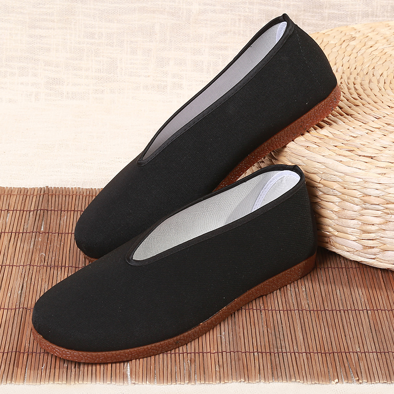 老北京布鞋圆口中老年男鞋透气防滑传底黑色千层底牛筋底加厚鞋底