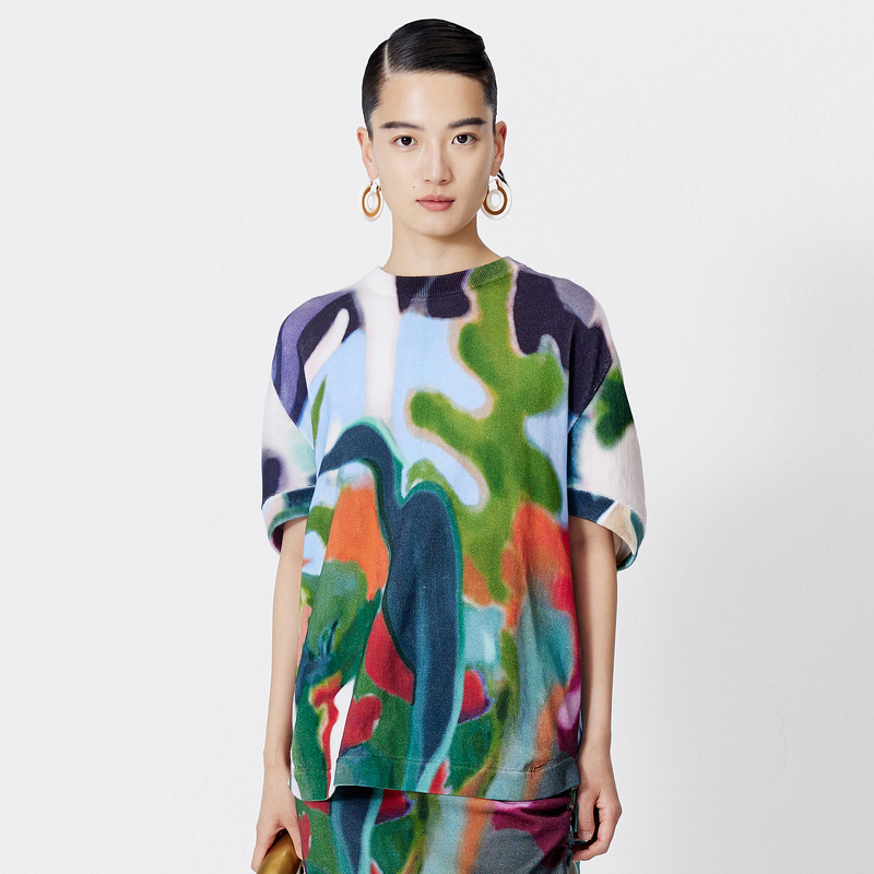 【沐风沃棉】ZHUCHONGYUN2023夏新款醒雨印花休闲T恤C1DE2842M