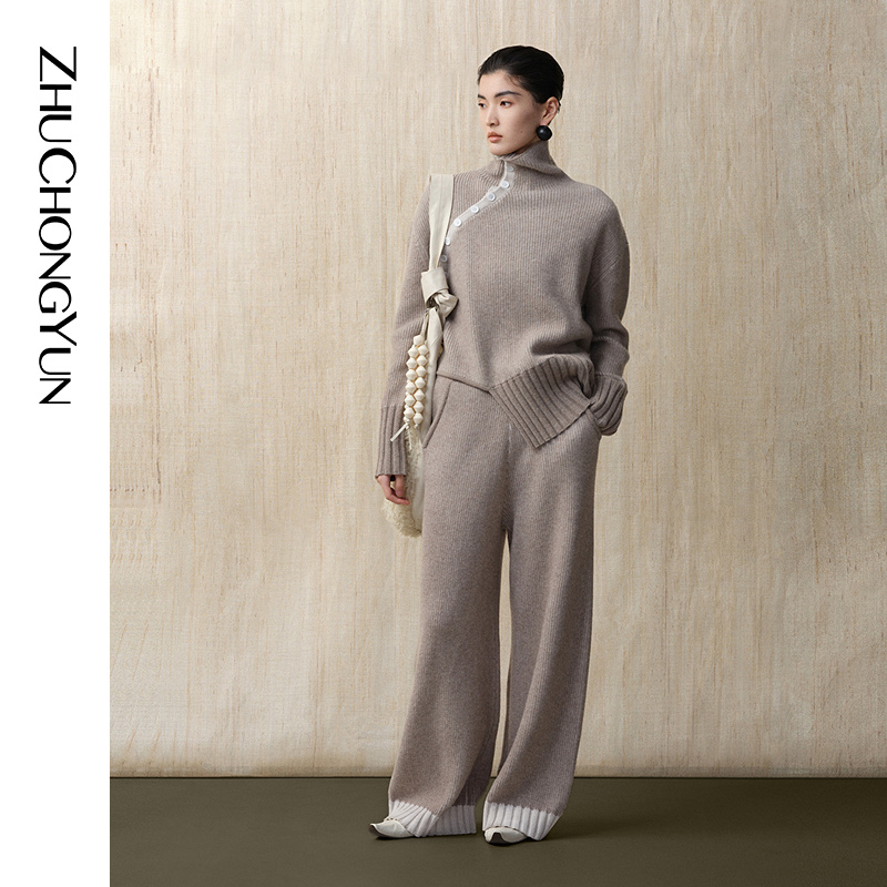 ZHUCHONGYUN冬柳条高领不规则上衣C1EG4802M