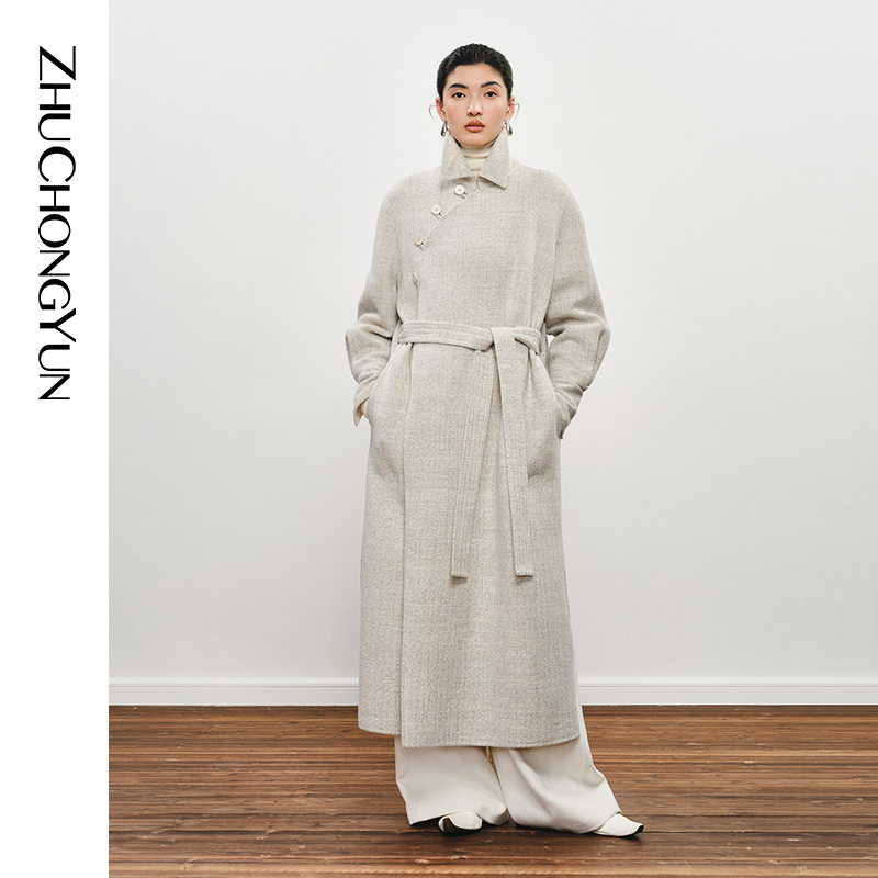 【初剪羊毛】ZHUCHONGYUN2024冬新款毛麻混纺斜襟大衣外套C1EG40618