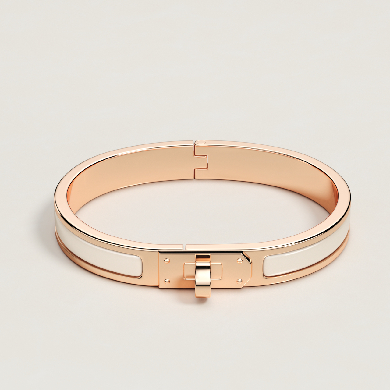 全新未使用 Hermes/爱马仕 Kelly手镯 玫瑰金色 奶油白 全套礼盒