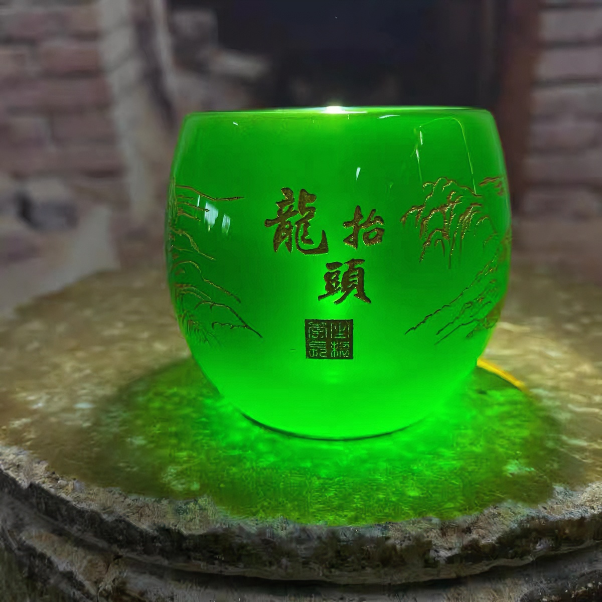 【龙抬头帝王绿】琉璃玉帝王绿 品茗杯 高端主人杯 无礼盒