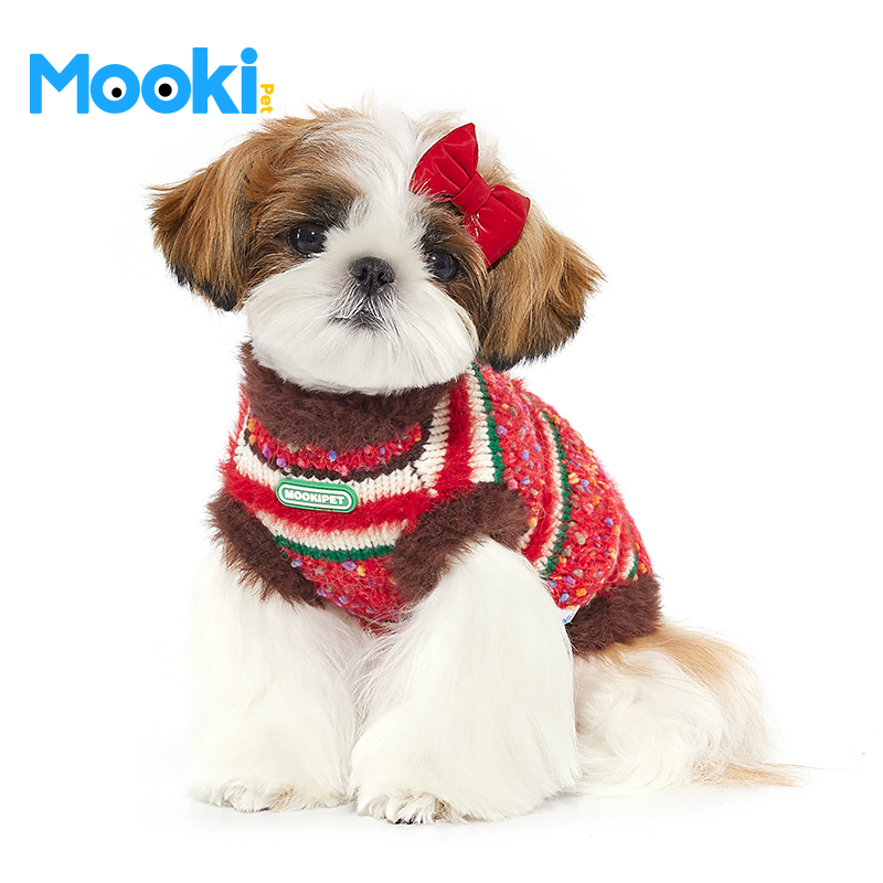 mookipet狗狗猫咪新年战袍毛衣背心比熊冬季无袖衣服保暖可爱