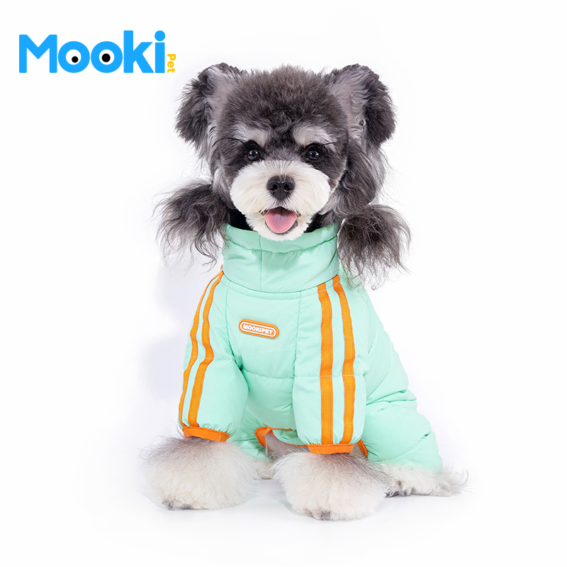 mookipet宠物狗狗衣服冬季雪纳瑞比熊90绒四脚羽绒毛绒护肚款
