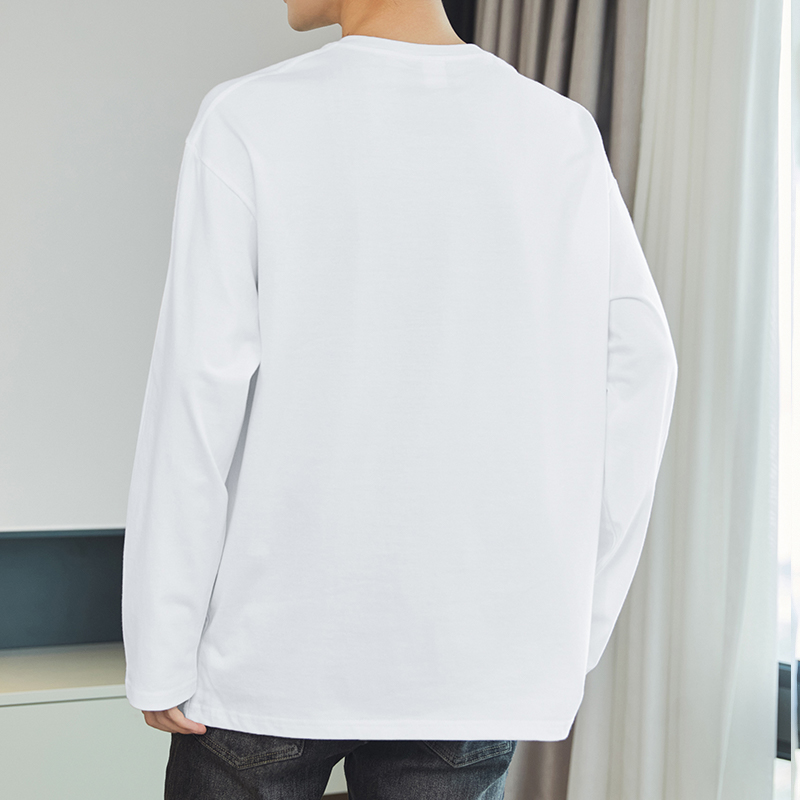 260g重磅纯棉长袖t恤男秋冬打底衫内搭美式Oversize纯色白色秋衣