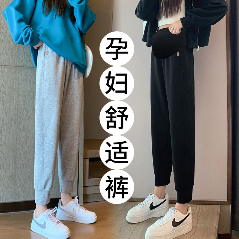 孕妇裤子秋冬装外穿运动裤冬季新款加绒加厚保暖托腹孕妈妈休闲裤