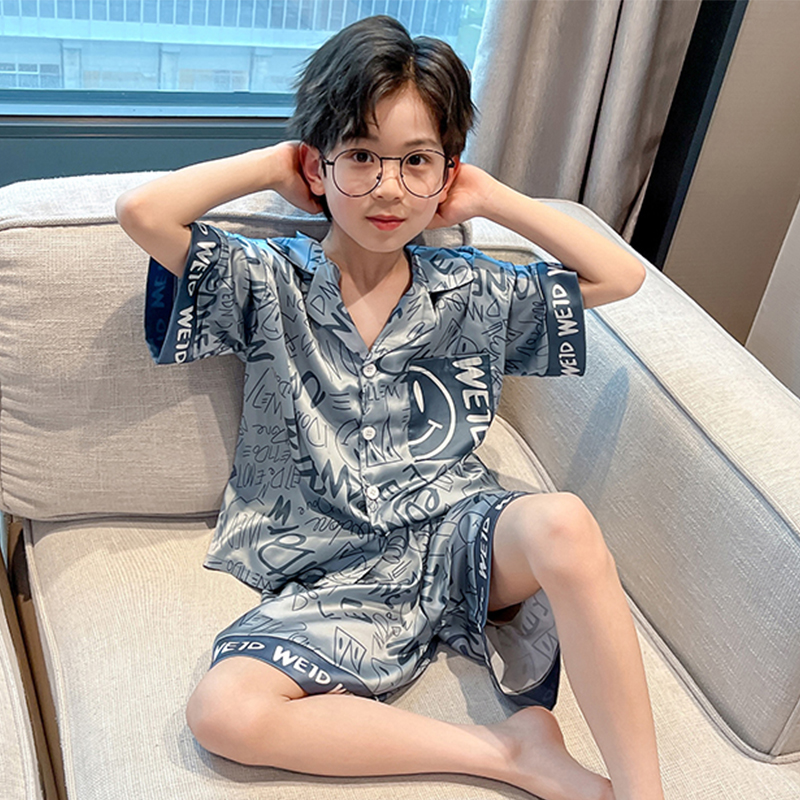 男童冰丝睡衣夏季2025新款儿童短袖家居服网红大童男孩夏款空调服