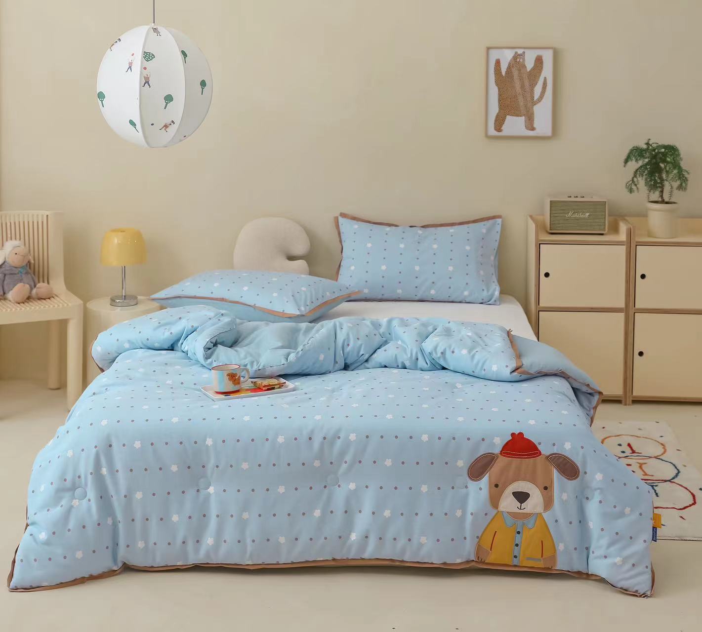 【欢乐狗】150*200cm纯棉抗菌单人春秋被蓝色2.0kg