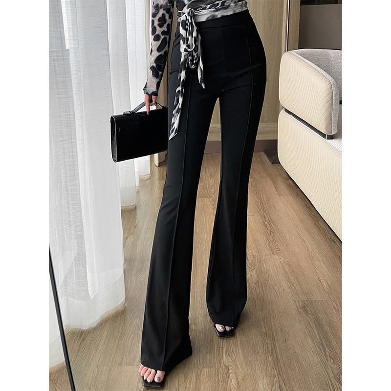 黑色高腰微喇裤长裤女秋季女神范时尚百搭垂感显高显瘦阔腿裤女