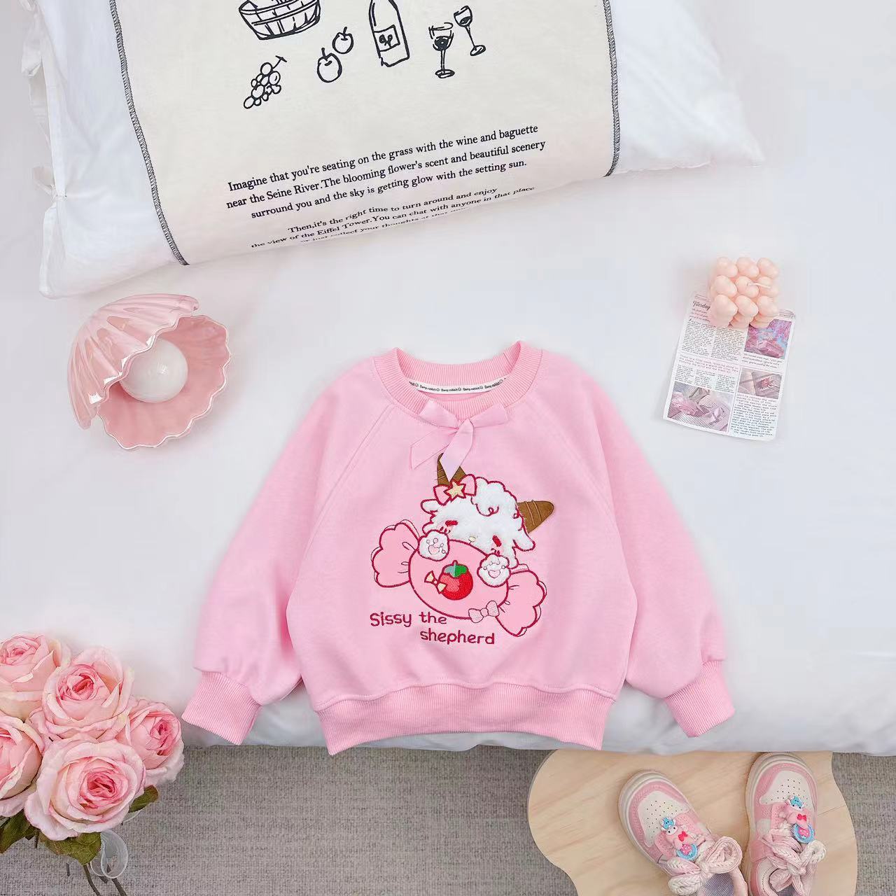 2024秋季新款百搭粉色糖果小羊立体蝴蝶结可爱卫衣 D-S739