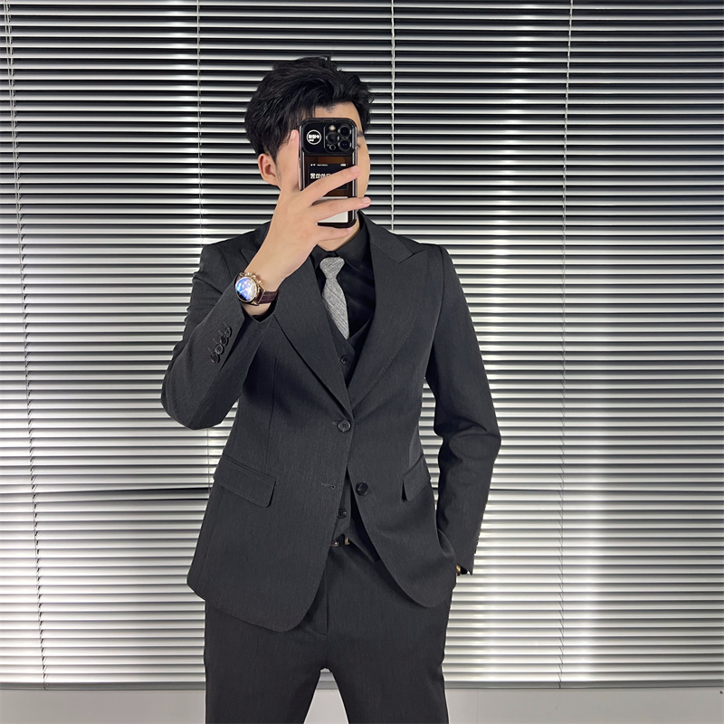英伦商务西装男套装韩版修身时尚戗驳领休闲西服外套新郎结婚礼服