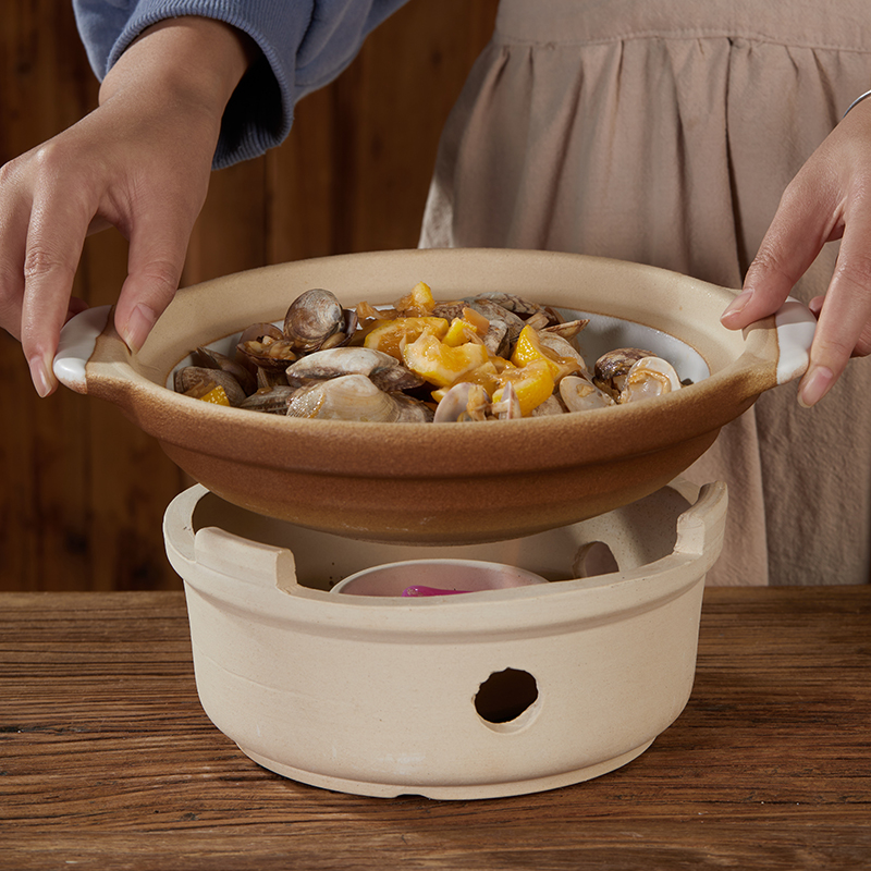 粗陶老式浅平锅燃气陶瓷干锅酒店专用耐高温家用可干烧煲粉丝煲