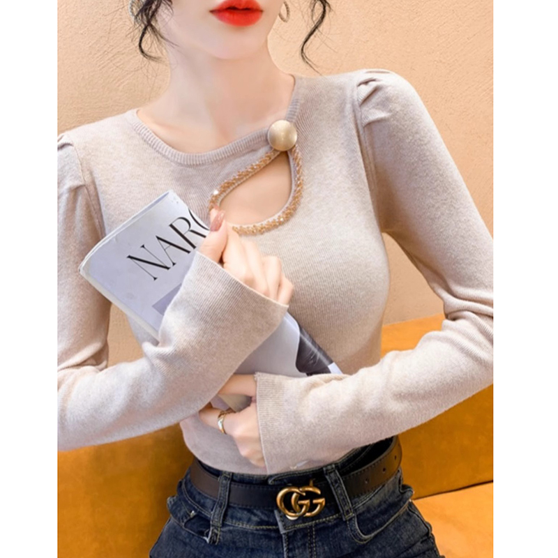 红色毛衣打底衫女2023新款秋冬设计感复古针织衫减龄镂空长袖上衣