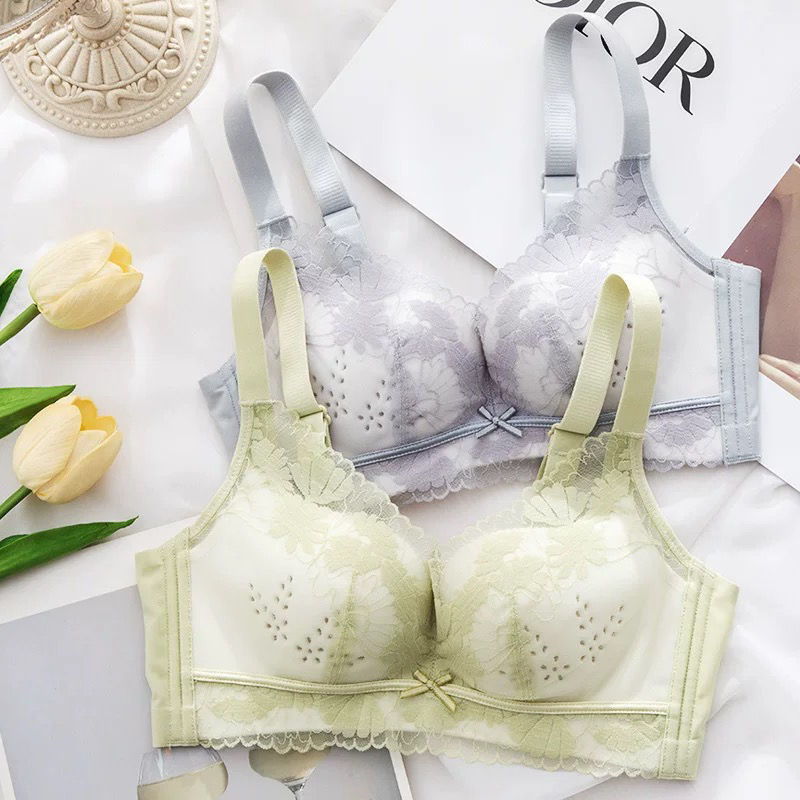薄款洞洞杯透气小胸聚拢内衣无钢圈无磁空调杯收副乳文胸舒适蕾丝
