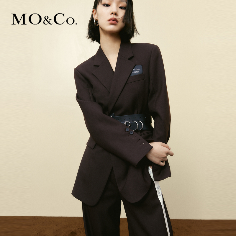 MOCo.ROKH设计师联名秋垫肩西装附腰带学院风MBC3BLA008