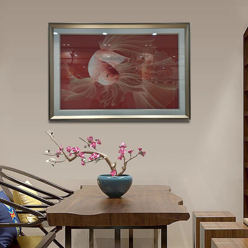 织锦绣锦鲤送福新款刺绣餐厅挂画新中式高档大气餐边柜苏绣装饰画