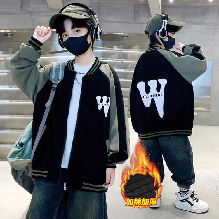 男童外套6-12岁潮款秋冬棒球服加棉2023新款冬季儿童上衣爆款童装