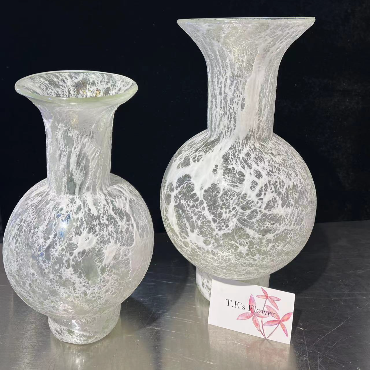 法式高端白蕾丝琉璃花瓶居家插花水培鲜花居家摆件（大号）