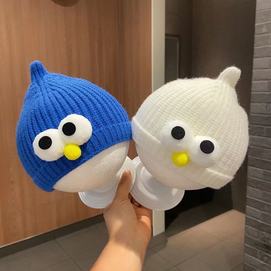 ins韩版婴儿帽子冬男女宝宝可爱大眼睛保暖针织毛线帽幼儿套头帽