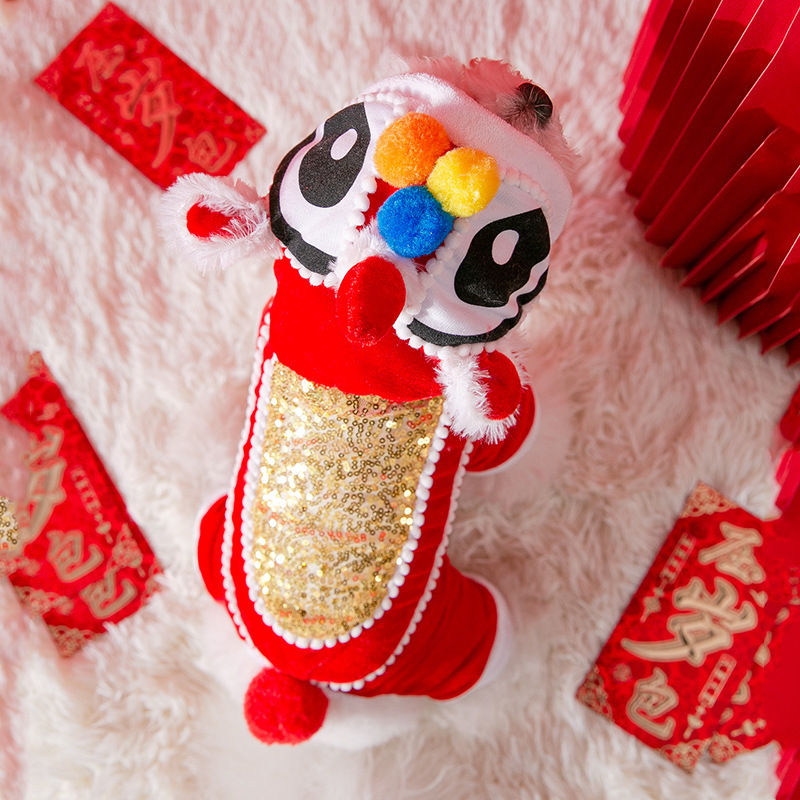 小狗狗衣服新春舞狮变身唐装四脚棉衣小型犬猫咪喜庆过年宠物服饰