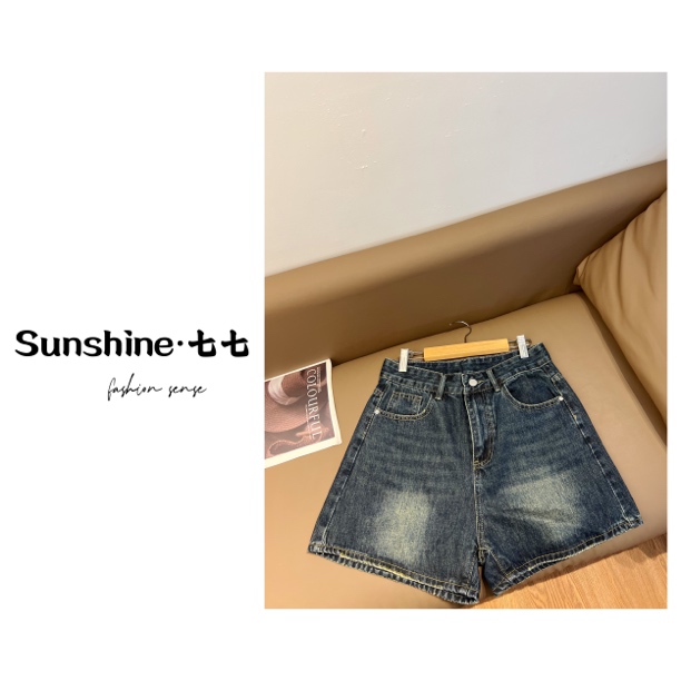 Sunshine【夏日裤】休闲百搭精致复古洗水色高腰显瘦韩系牛仔短裤