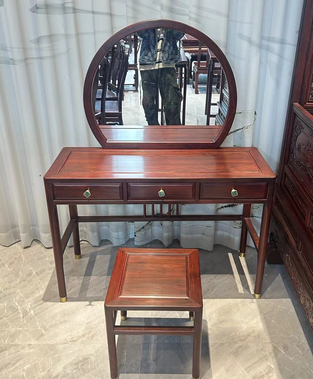 东非酸Z实木家用梳妆台储物两用多用现代简约卧室专用新中式