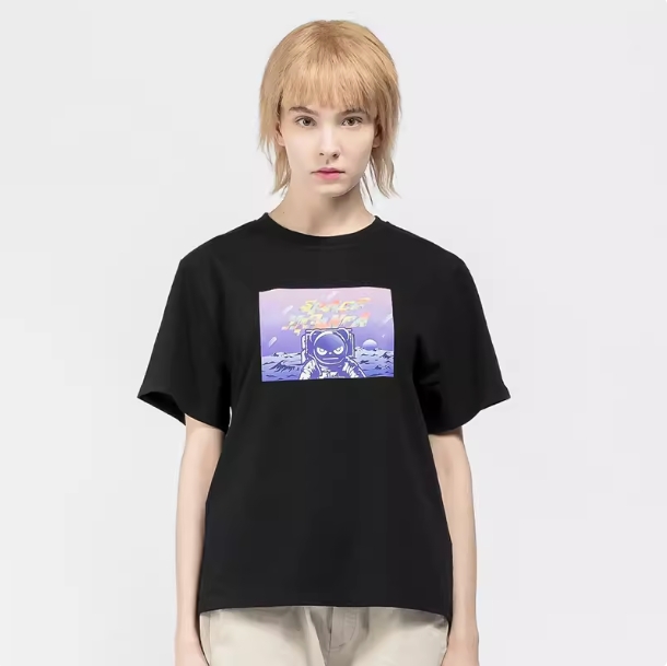 HiPanda/熊猫女熊猫太空印花T恤纯棉休闲宽松潮流情侣半袖简约