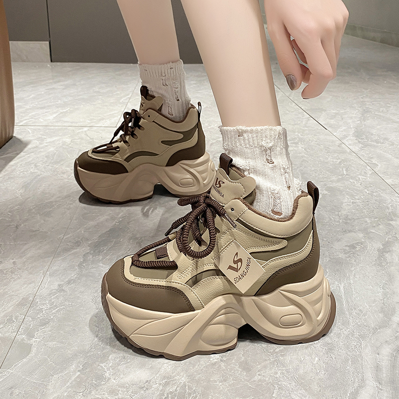 矮子乐老爹鞋女厚底高帮小个子学生韩版2024新款鞋子欧货增高鞋女