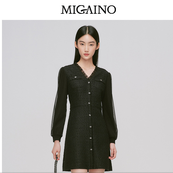 Migaino/曼娅奴曼娅奴年秋冬新款名媛轻奢高级感赫本风小黑裙