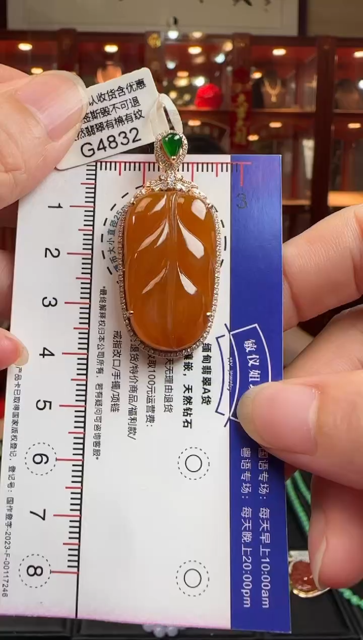 【闪购商品】翡翠挂件18K金镶嵌G4832红翡叶子