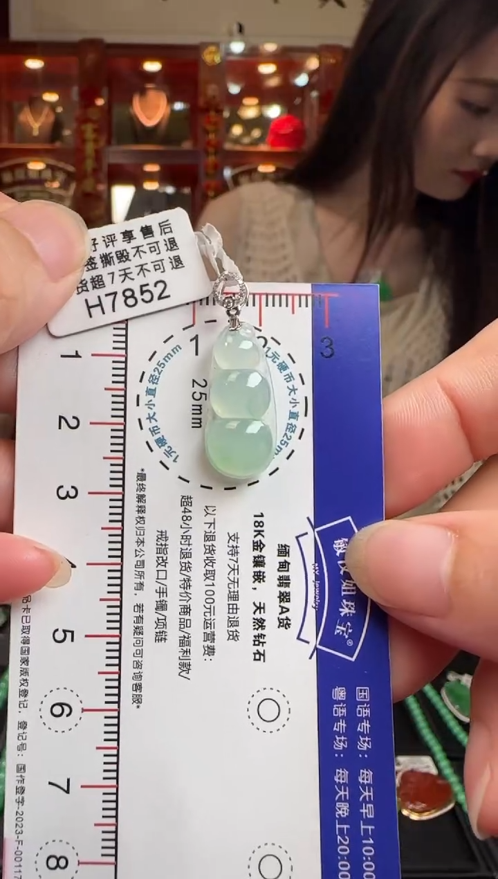 【闪购商品】翡翠挂件18K金镶嵌H7852冰绿富贵豆