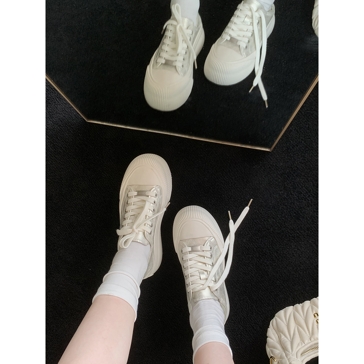 【断码福利】葡萄妈studiolee圆头厚底踩跟小白鞋系带休闲饼干鞋