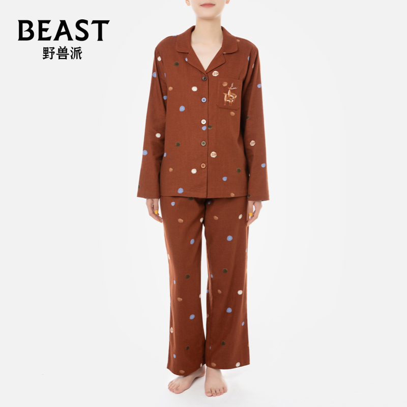 BEAST/野兽派秋思系列天涯奇楠磨毛棉情侣睡衣男女长袖家居服套装