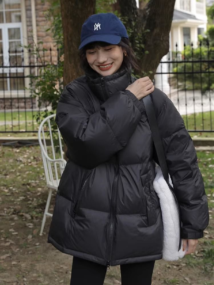 雪中飞绒服黑色羽绒服女短款2023秋冬季新款宽松小个子棉衣加休