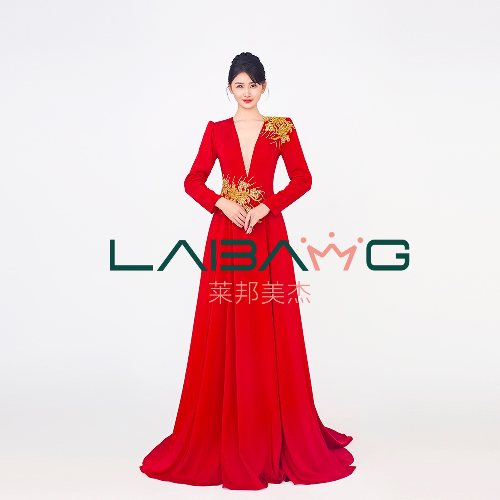 主持人艺考显瘦遮肉大摆礼服新款手工钉珠年会大气