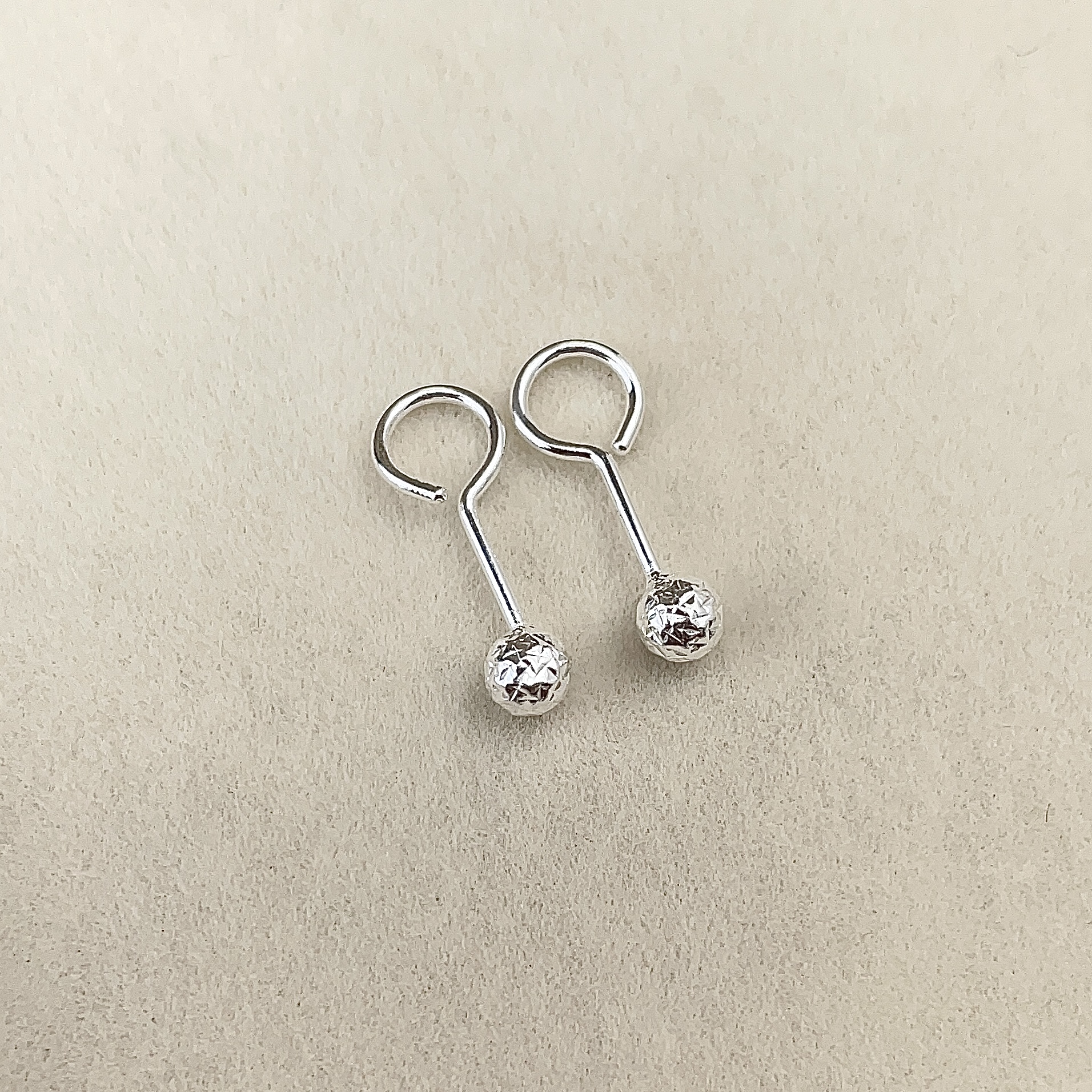 君派 足银耳饰 【泡泡耳钉】足银999直针弯针耳钉气质银豆豆养耳洞