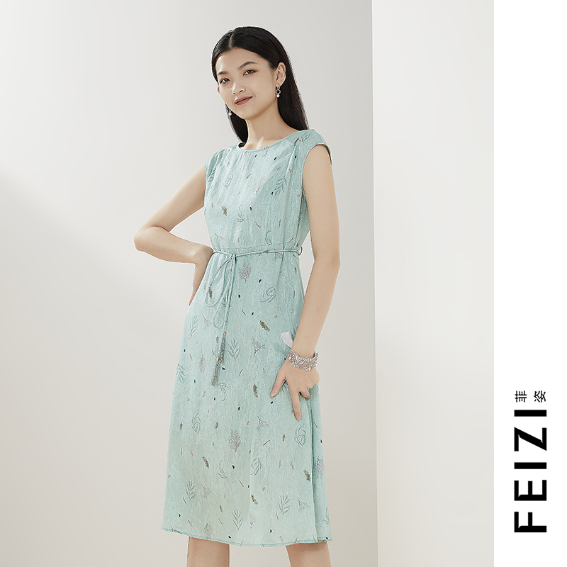 菲姿FEIZI夏季无袖款连衣裙1B4B2莫奈花园（绿）莫奈花园（紫色）
