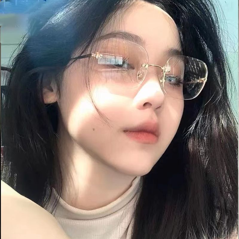 无框眼镜女近视可配度数散光防蓝光辐射超轻素颜神器眼睛框学生潮