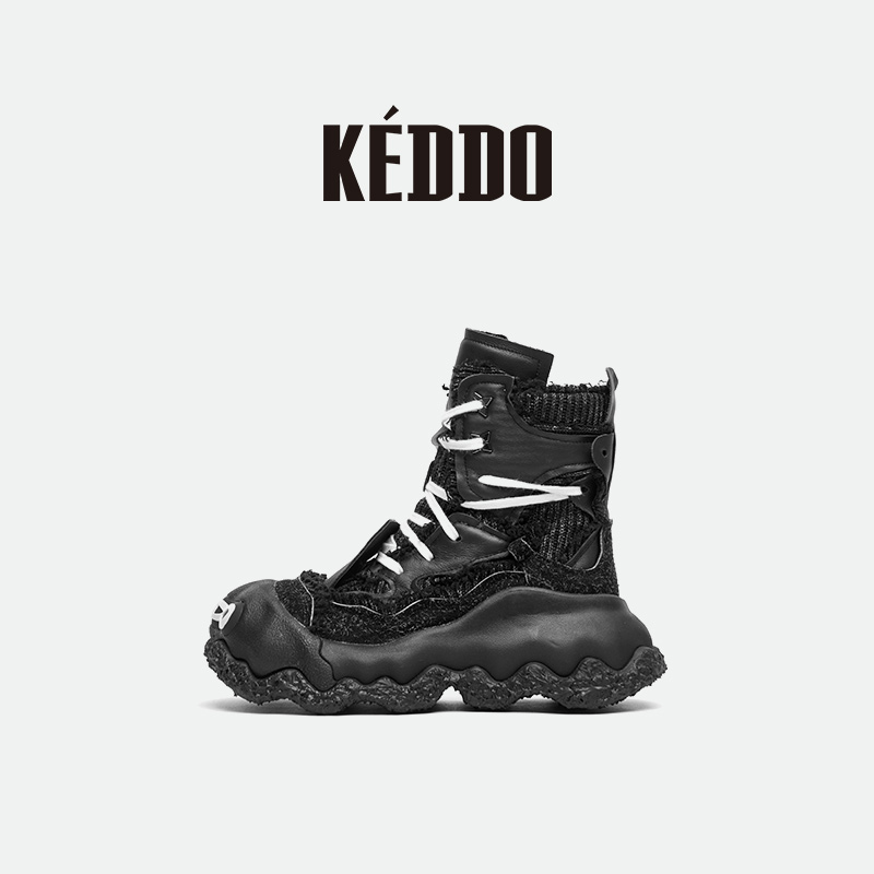 KEDDO“颜料未干”复古解构拼接女靴时尚高帮秋冬新款休闲户外靴子