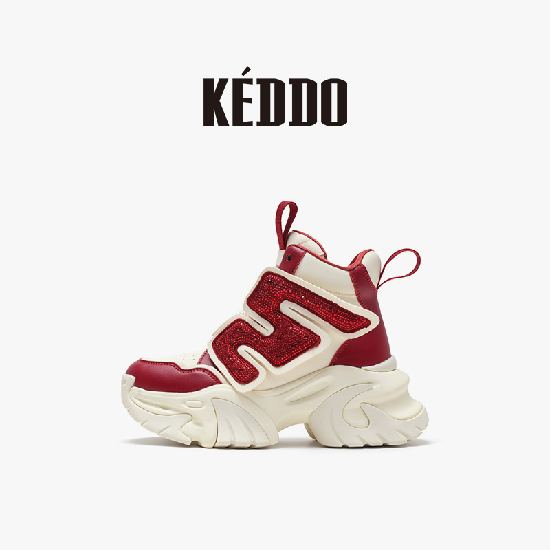 KEDDO撞色运动高帮鞋时尚厚底街头风女鞋秋冬新款休闲户外鞋